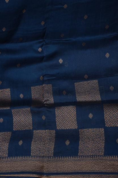 Teal Blue Tussar Raw Silk Saree with Gold Woven Elegance
