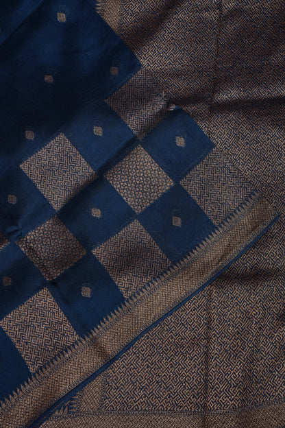 Teal Blue Tussar Raw Silk Saree with Gold Woven Elegance