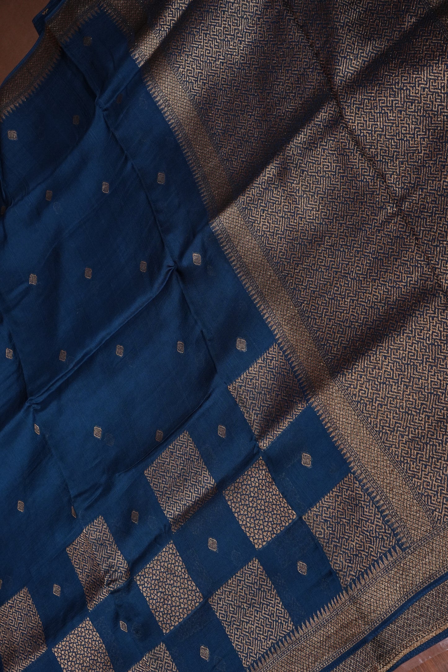 Teal Blue Tussar Raw Silk Saree with Gold Woven Elegance