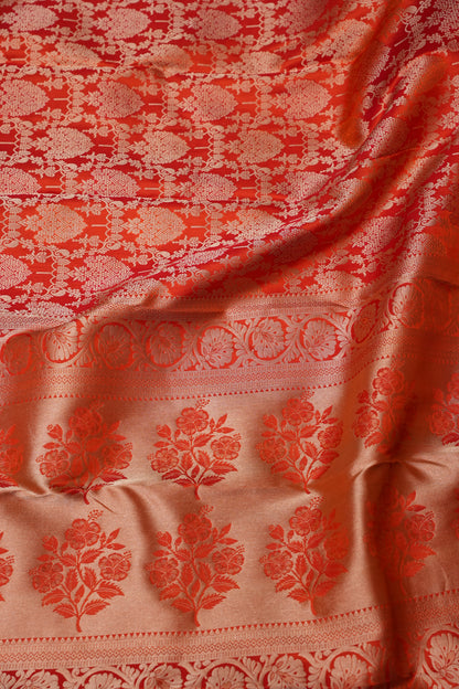 Pure Kanchivaram Silk Saree with Rich Gold Zari Weaving - Vibrant Coral Orange