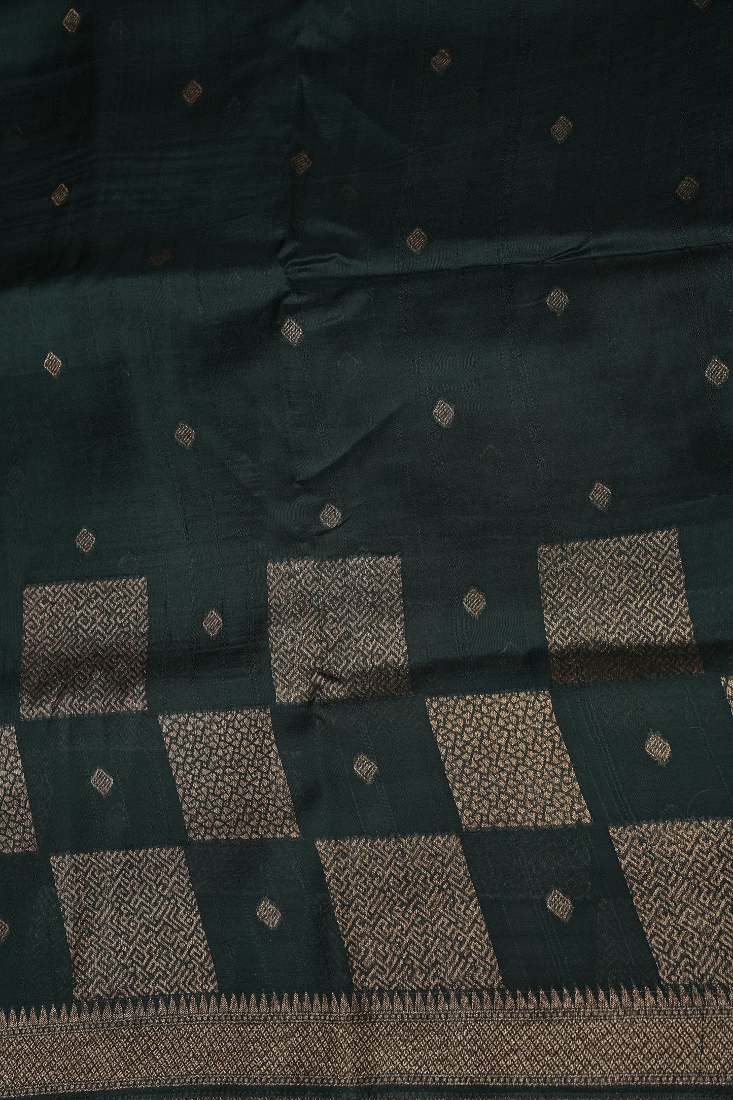 Forest Green  Semi Tussar Raw Silk Saree with Gold Woven Elegance