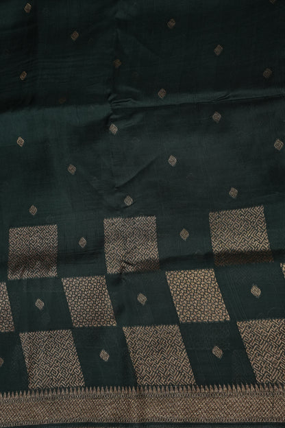 Forest Green  Semi Tussar Raw Silk Saree with Gold Woven Elegance