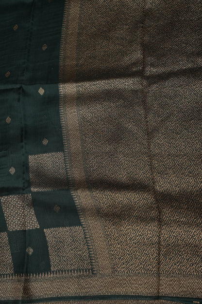Forest Green  Semi Tussar Raw Silk Saree with Gold Woven Elegance
