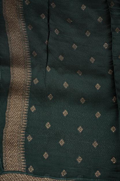 Forest Green  Semi Tussar Raw Silk Saree with Gold Woven Elegance