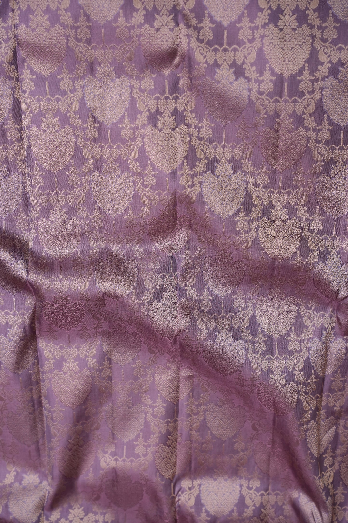 Soft Dusty Lavender Pure Kanchivaram Silk Saree with Antique Gold Zari Floral Weaving|Silk Mark Certified