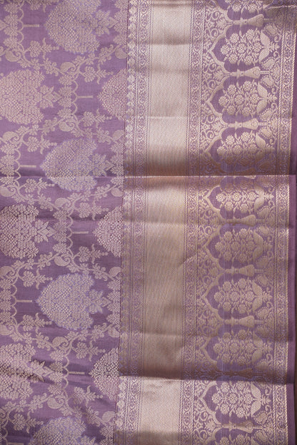 Soft Dusty Lavender Pure Kanchivaram Silk Saree with Antique Gold Zari Floral Weaving|Silk Mark Certified