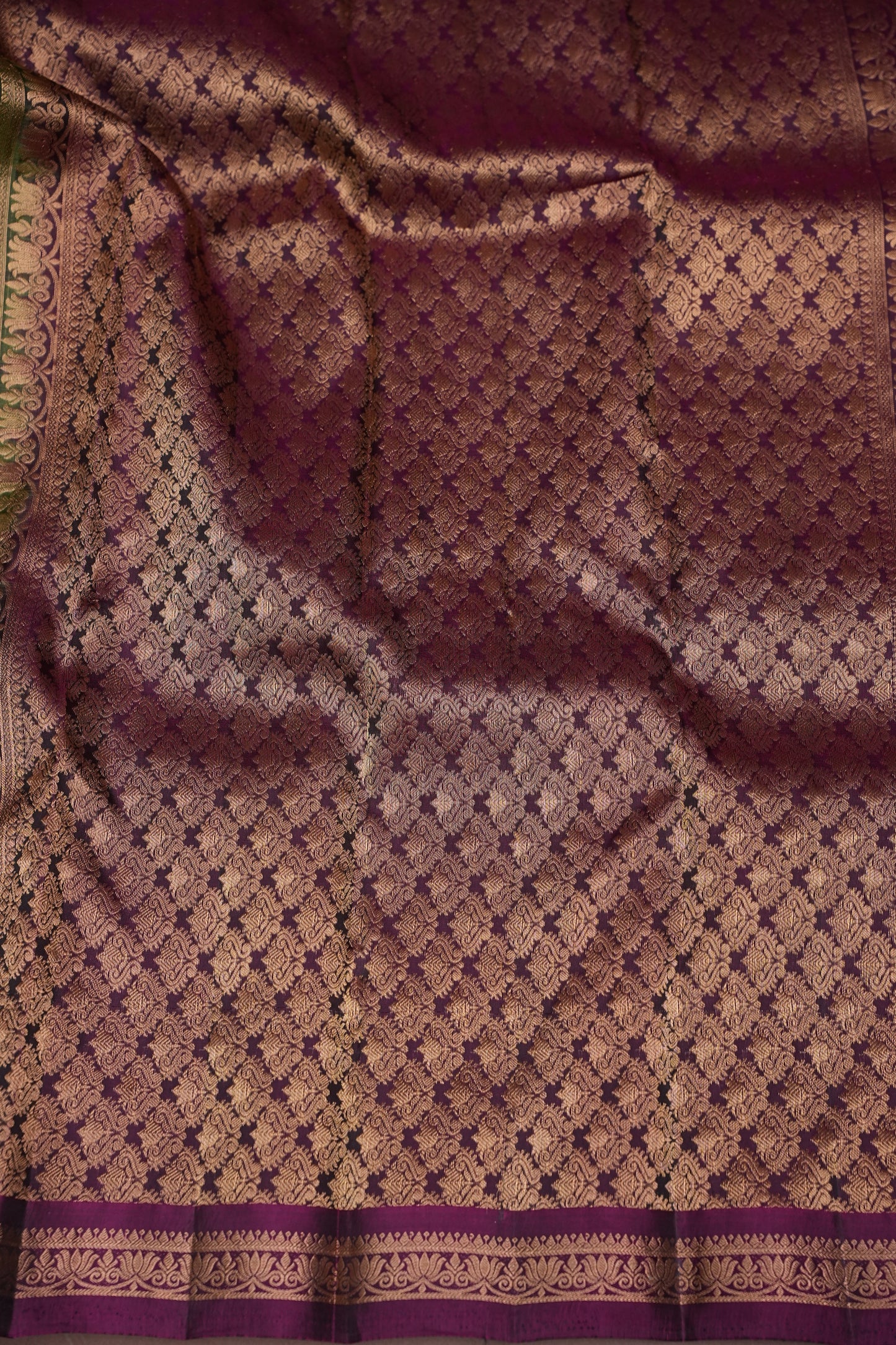 Olive Green Soft Silk Saree with Contrast Deep Purple Border