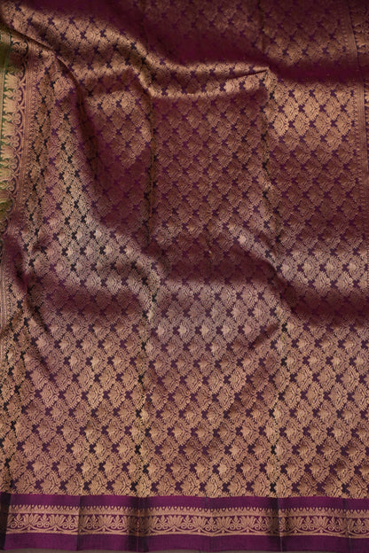 Olive Green Soft Silk Saree with Contrast Deep Purple Border