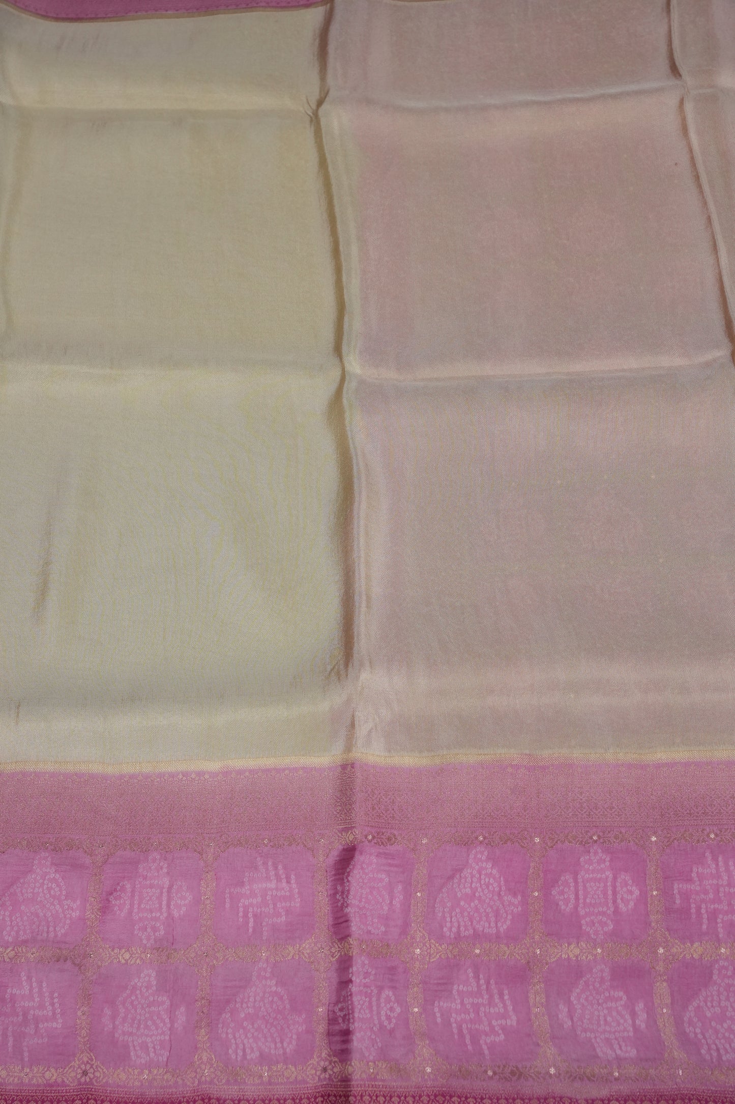 Pure Mellow Tissue Silk Saree with Bandhini Patterns - Ivory & Baby Pink