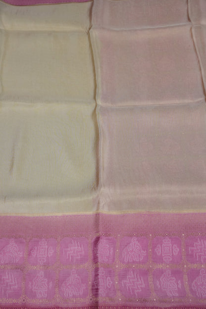 Pure Mellow Tissue Silk Saree with Bandhini Patterns - Ivory & Baby Pink