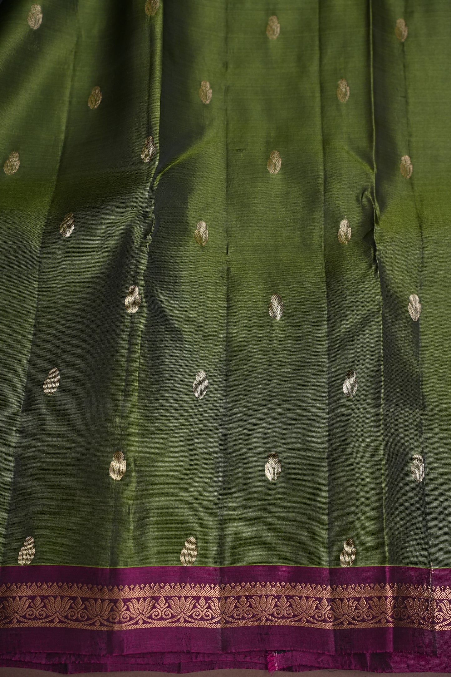 Olive Green Soft Silk Saree with Contrast Deep Purple Border