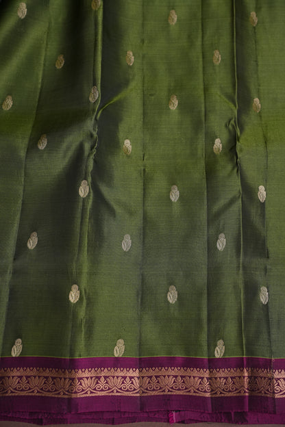 Olive Green Soft Silk Saree with Contrast Deep Purple Border