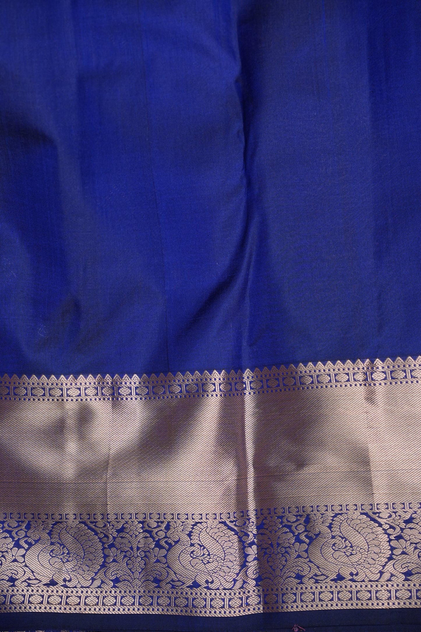 Royal Blue Pure Kanchivaram Brocade Silk Saree with Gold Zari Motifs|Silk Mark Certified