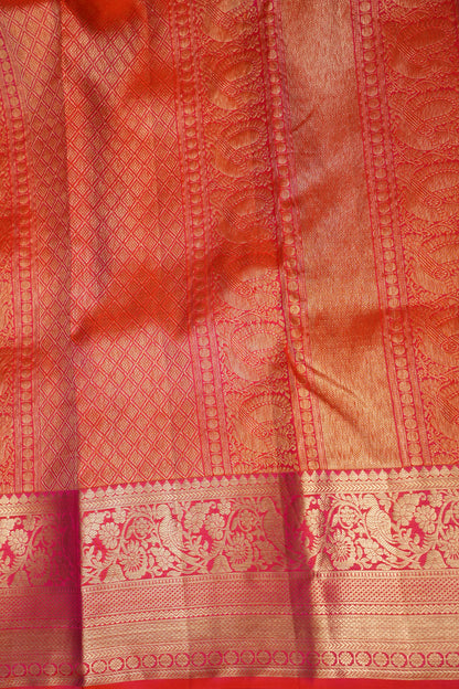 Rangkat Collection - Fiery Orange & Pink Dual Tone Kanchivaram Silk Saree with Rich Gold Zari Weave