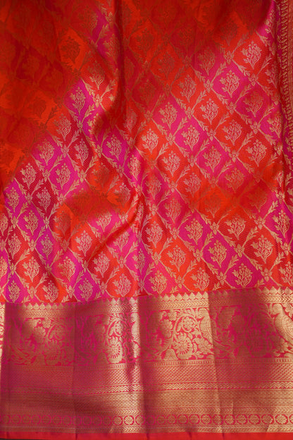 Rangkat Collection - Fiery Orange & Pink Dual Tone Kanchivaram Silk Saree with Rich Gold Zari Weave
