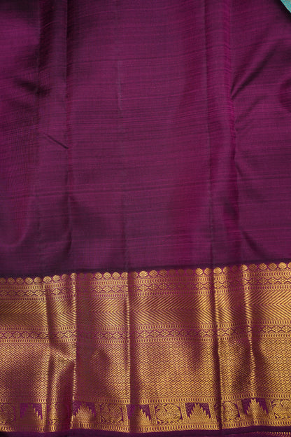 Aqua Blue Pure Kanchivaram Silk Saree with Contrast Purple Border & Rich 2 Gram Zari|Silk Mark Certified