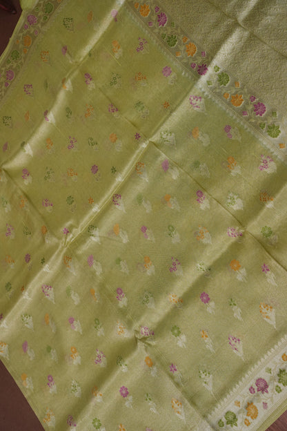 Mellow Tissue Pastel Green Saree with Banarasi Silver Weaving & Paithani Borders