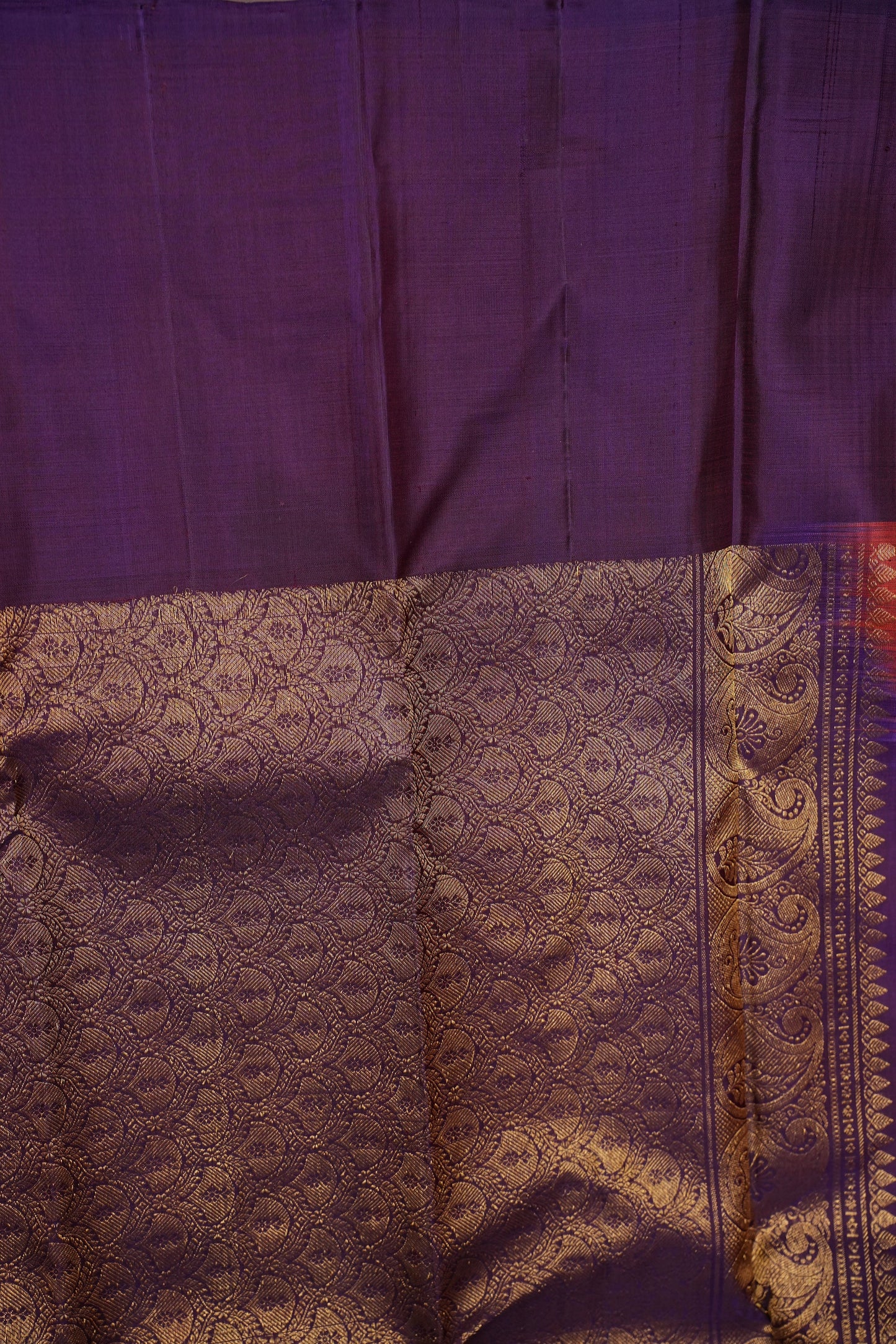 Rust & Purple Pure Kanchivaram Silk Saree with Antique Zari Border|Silk Mark Certified