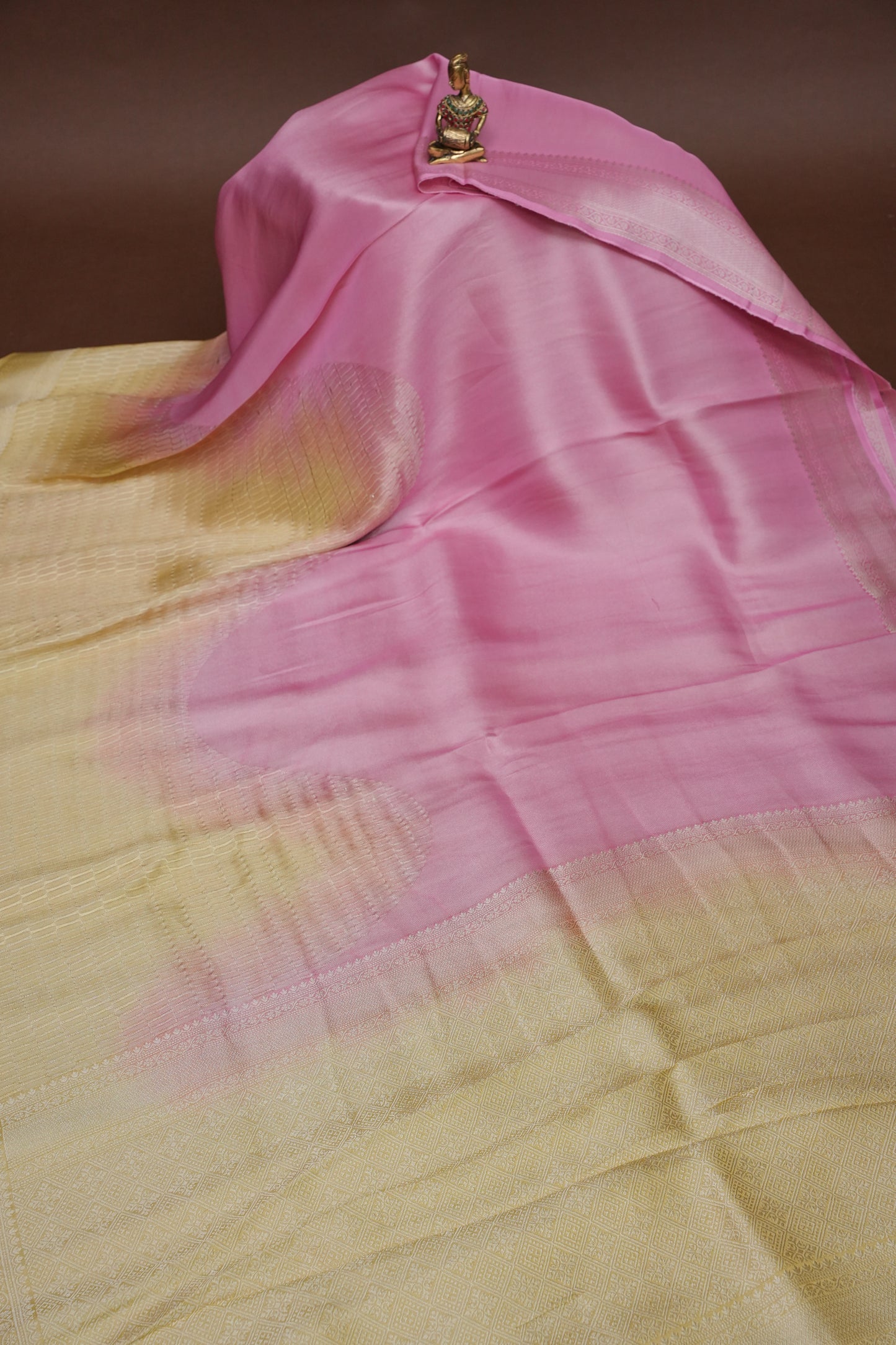 Soft Banarasi Silk Saree Ombre - Blush Pink and Green-Silk Mark Certified.