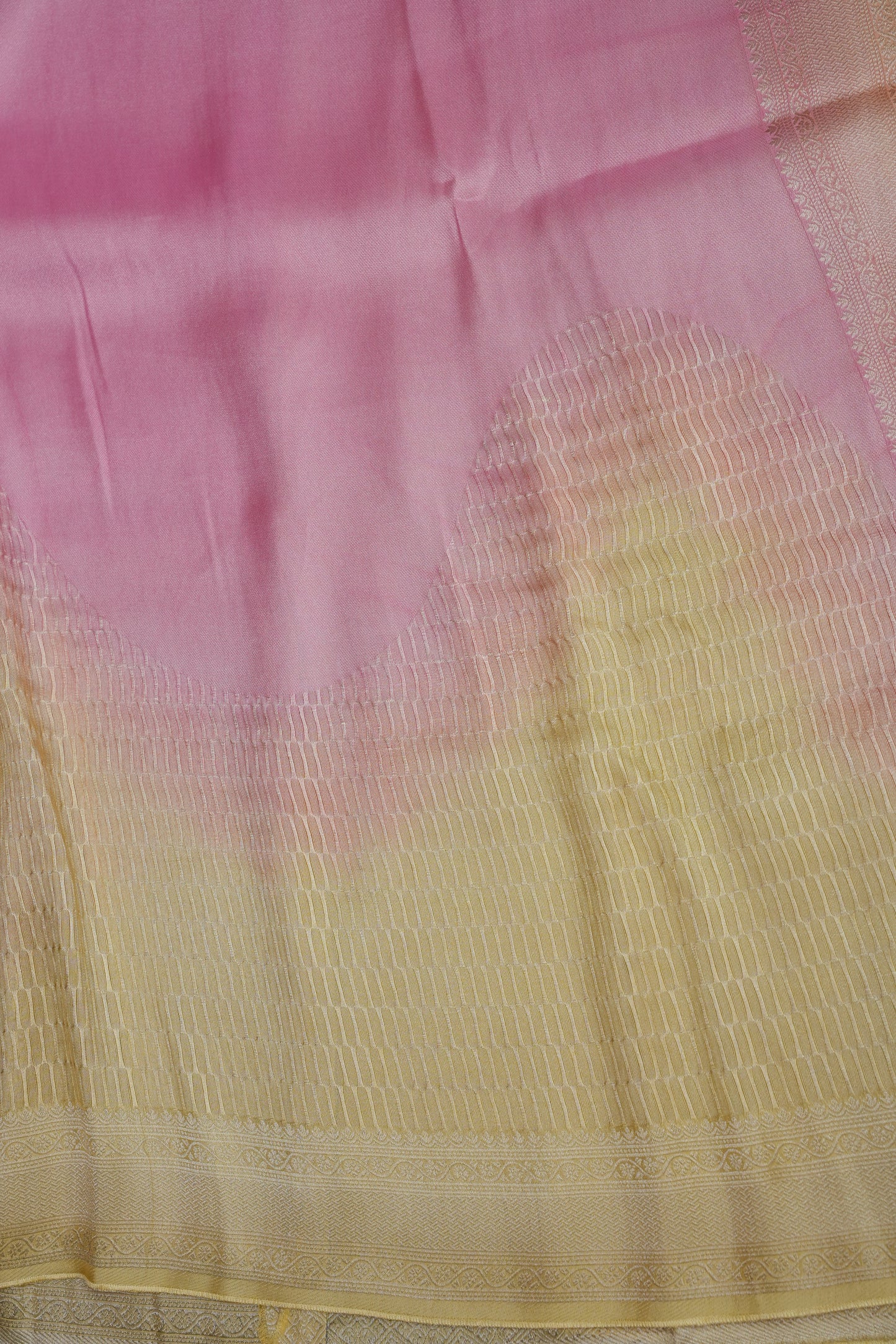 Soft Banarasi Silk Saree Ombre - Blush Pink and Green-Silk Mark Certified.