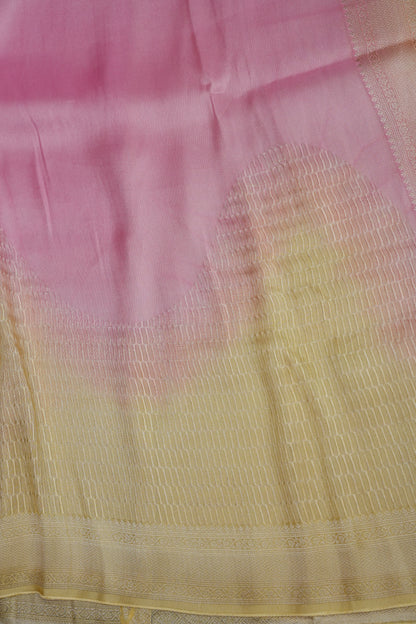 Soft Banarasi Silk Saree Ombre - Blush Pink and Green-Silk Mark Certified.