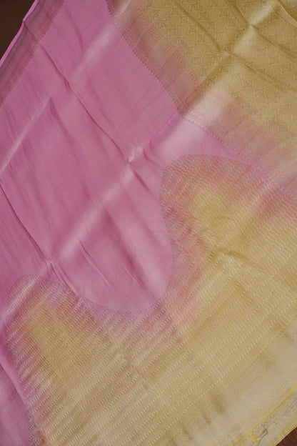 Soft Banarasi Silk Saree Ombre - Blush Pink and Green-Silk Mark Certified.