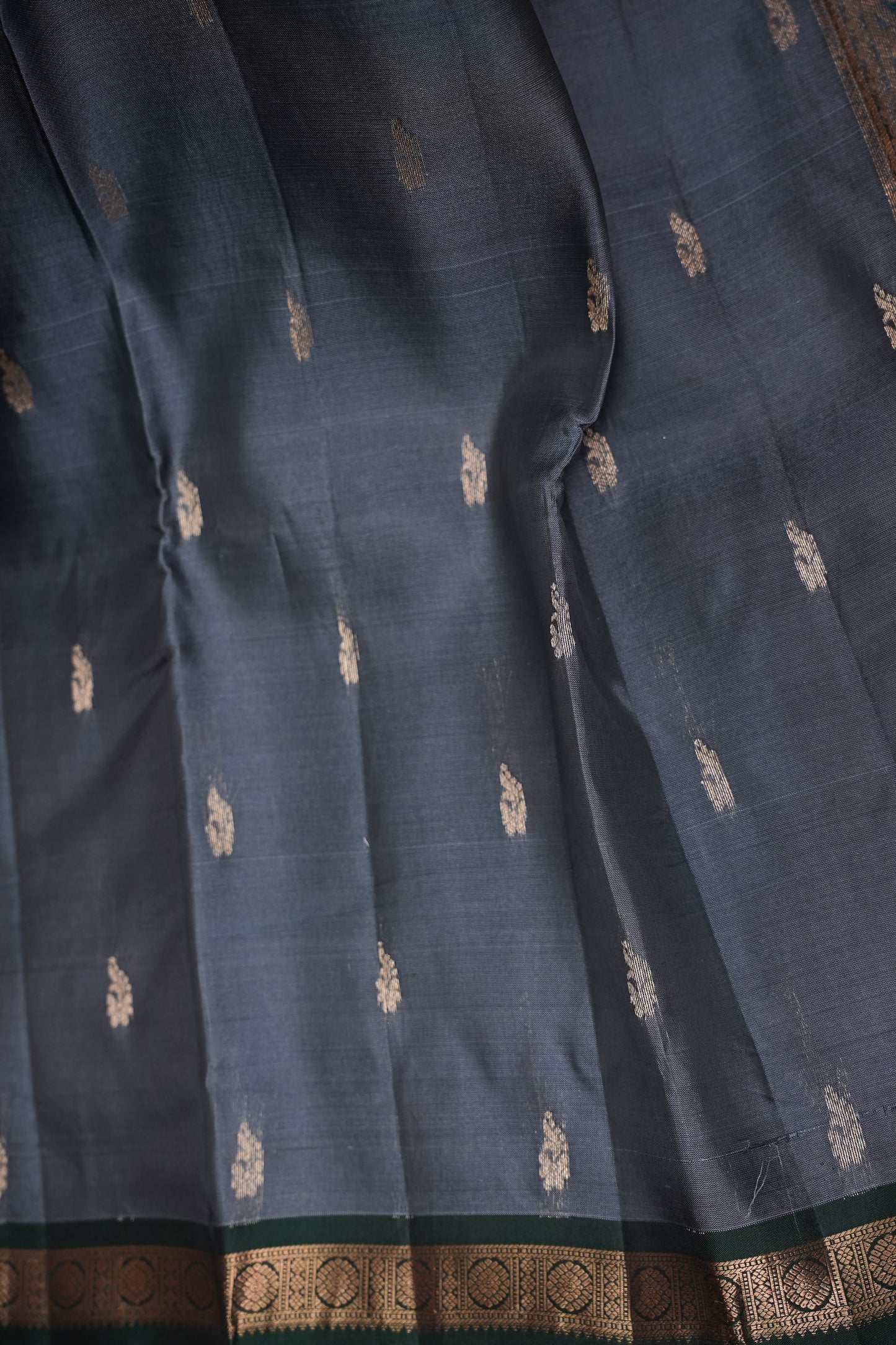 Pure Kanchivaram Silk Saree with Rich Zari Pallu - Steel Grey & Green