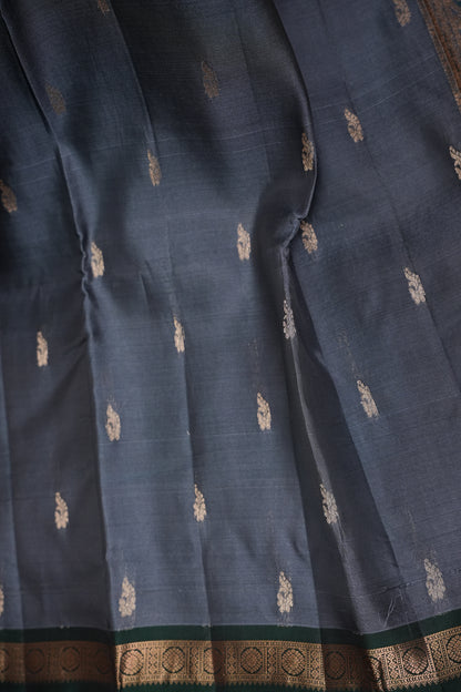 Pure Kanchivaram Silk Saree with Rich Zari Pallu - Steel Grey & Green