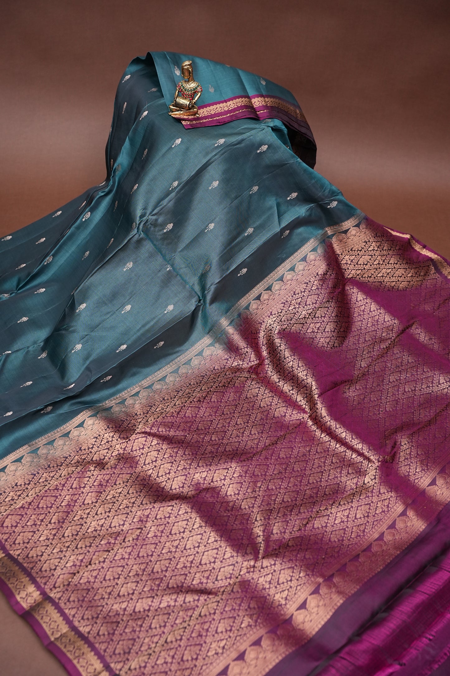 Teal Blue & Magenta Soft Silk Saree with Rich Zari Pallu