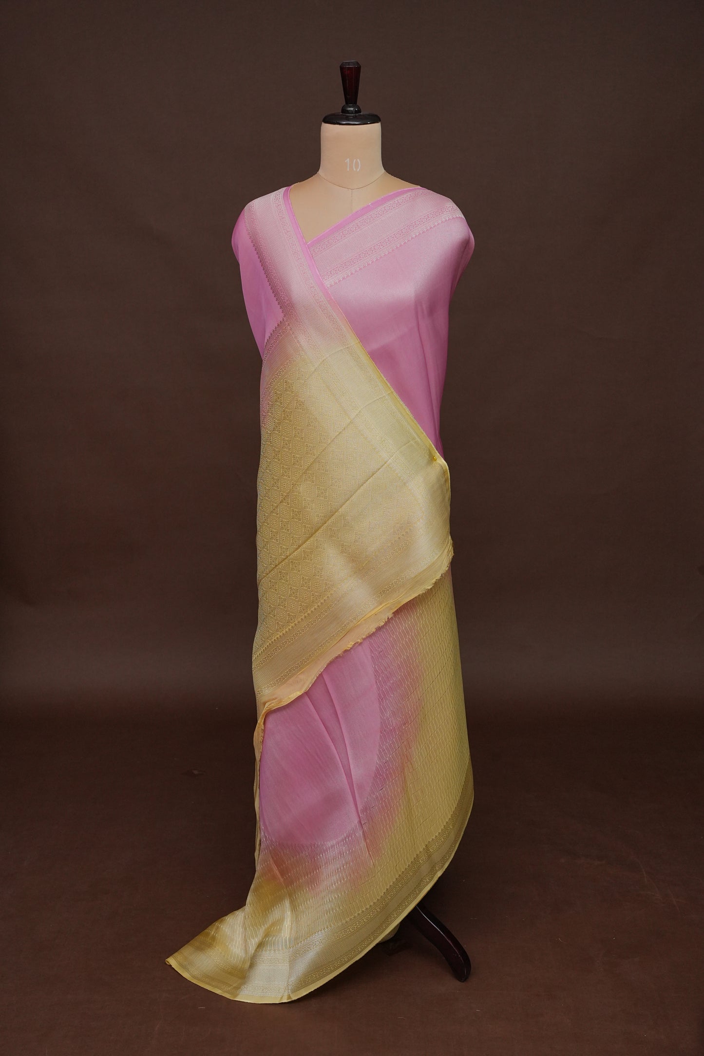 Soft Banarasi Silk Saree Ombre - Blush Pink and Green-Silk Mark Certified.