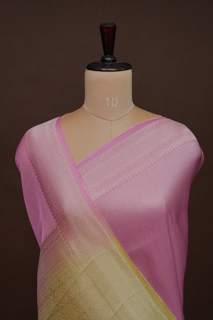 Soft Banarasi Silk Saree Ombre - Blush Pink and Green-Silk Mark Certified.