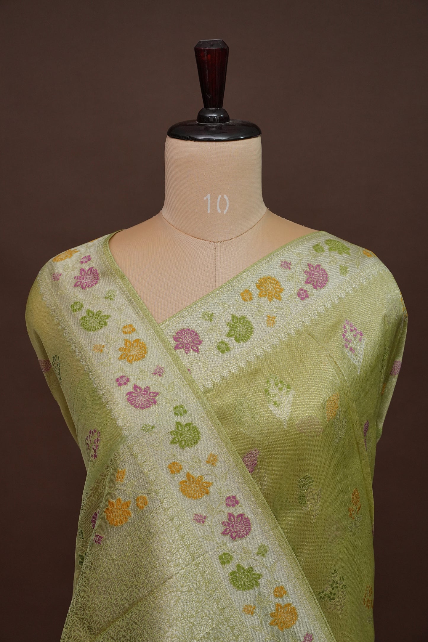 Mellow Tissue Pastel Green Saree with Banarasi Silver Weaving & Paithani Borders