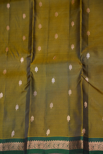 Olive Green & Bottle Green soft Silk Saree with Rich Zari Pallu