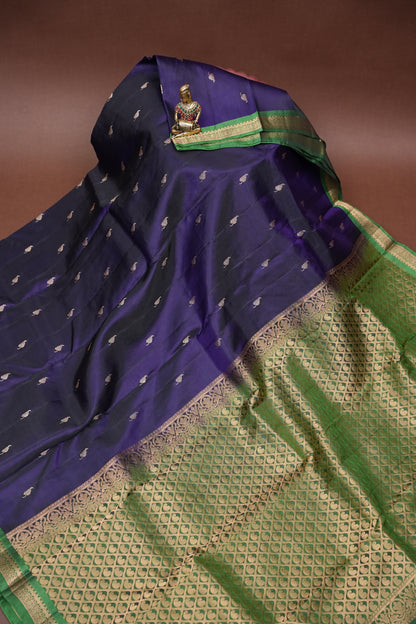 Deep Purple & Emerald Green Soft Silk Saree with Rich Zari Pallu