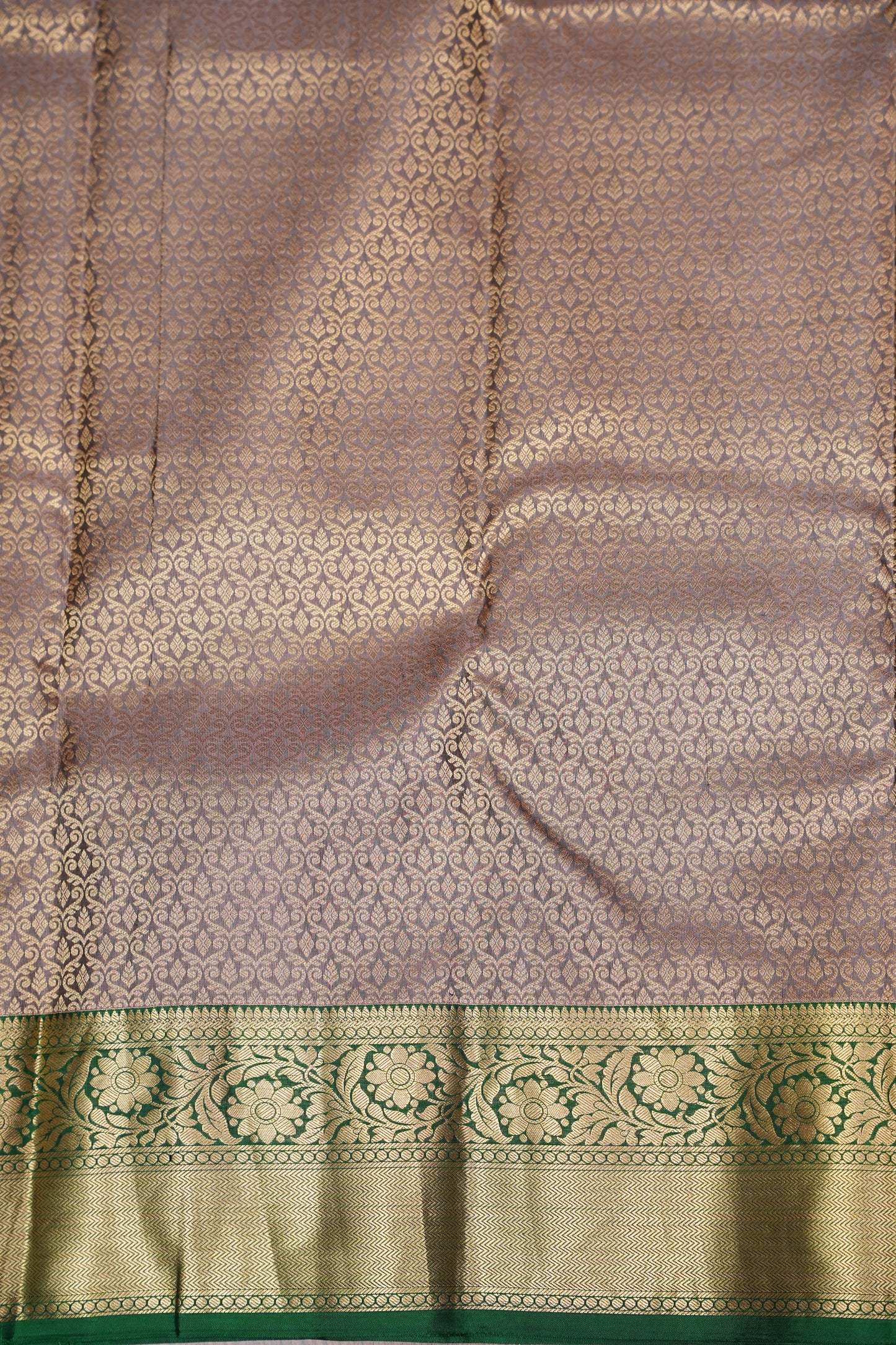 Champagne Gold and Emerald Green Pure Kanchivaram Silk Saree with Rich Zari Weave|Silk Mark Certified