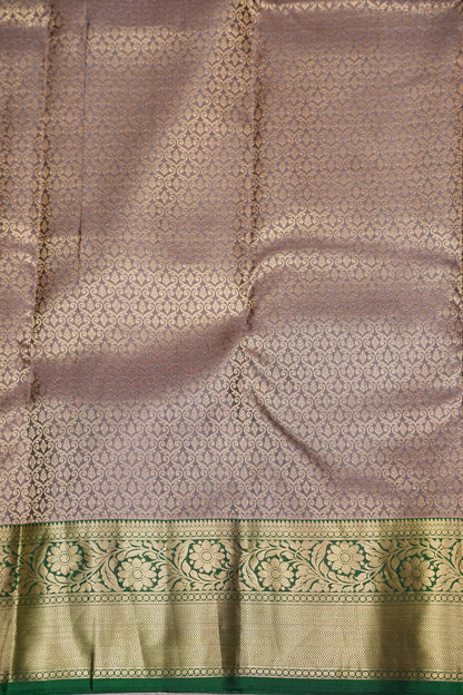 Champagne Gold and Emerald Green Pure Kanchivaram Silk Saree with Rich Zari Weave|Silk Mark Certified