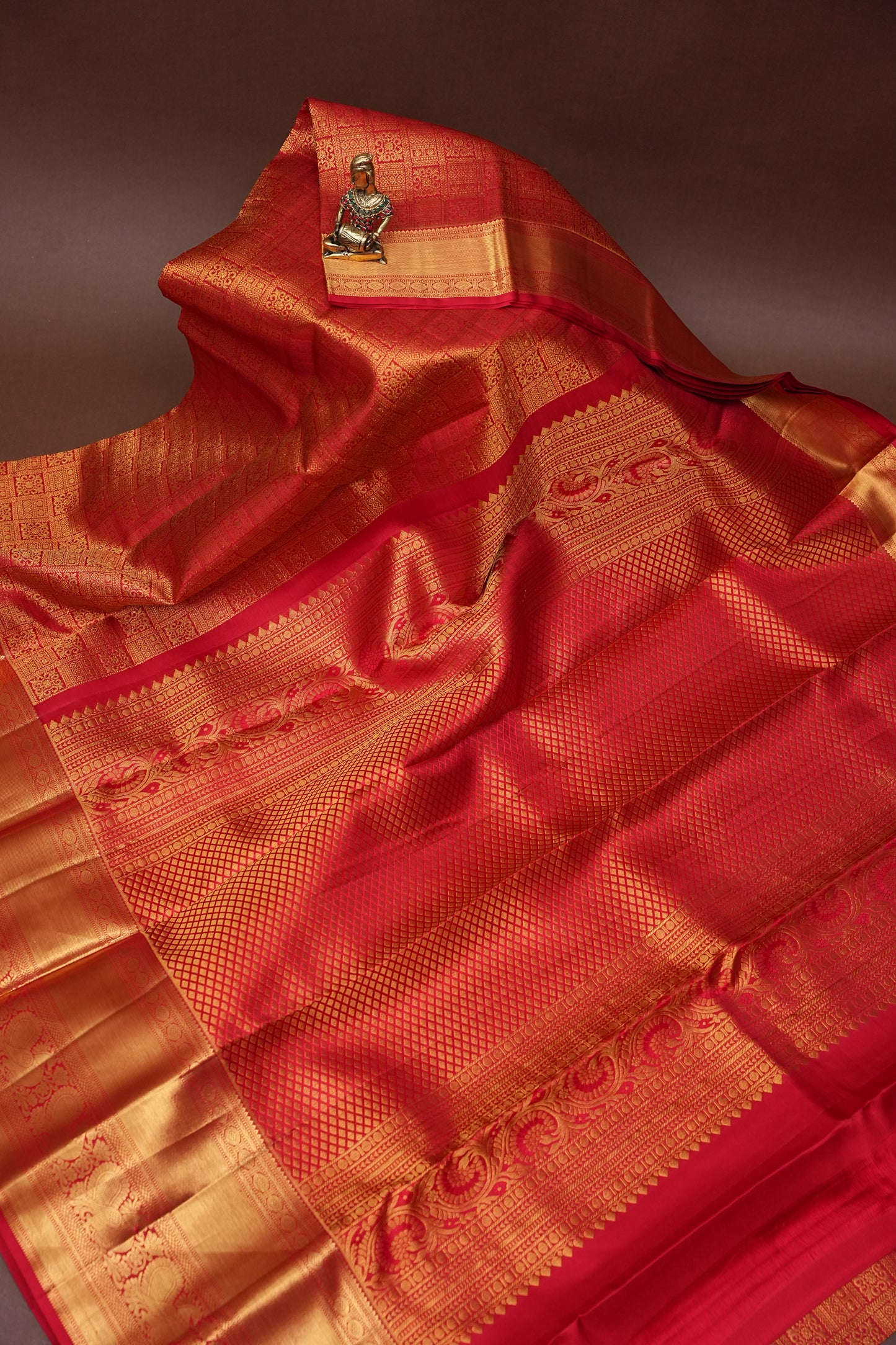 Bridal Classic Crimpson Red Pure Kanchivaram Silk Saree with Rich Gold Zari Weave|Silk Mark Certified