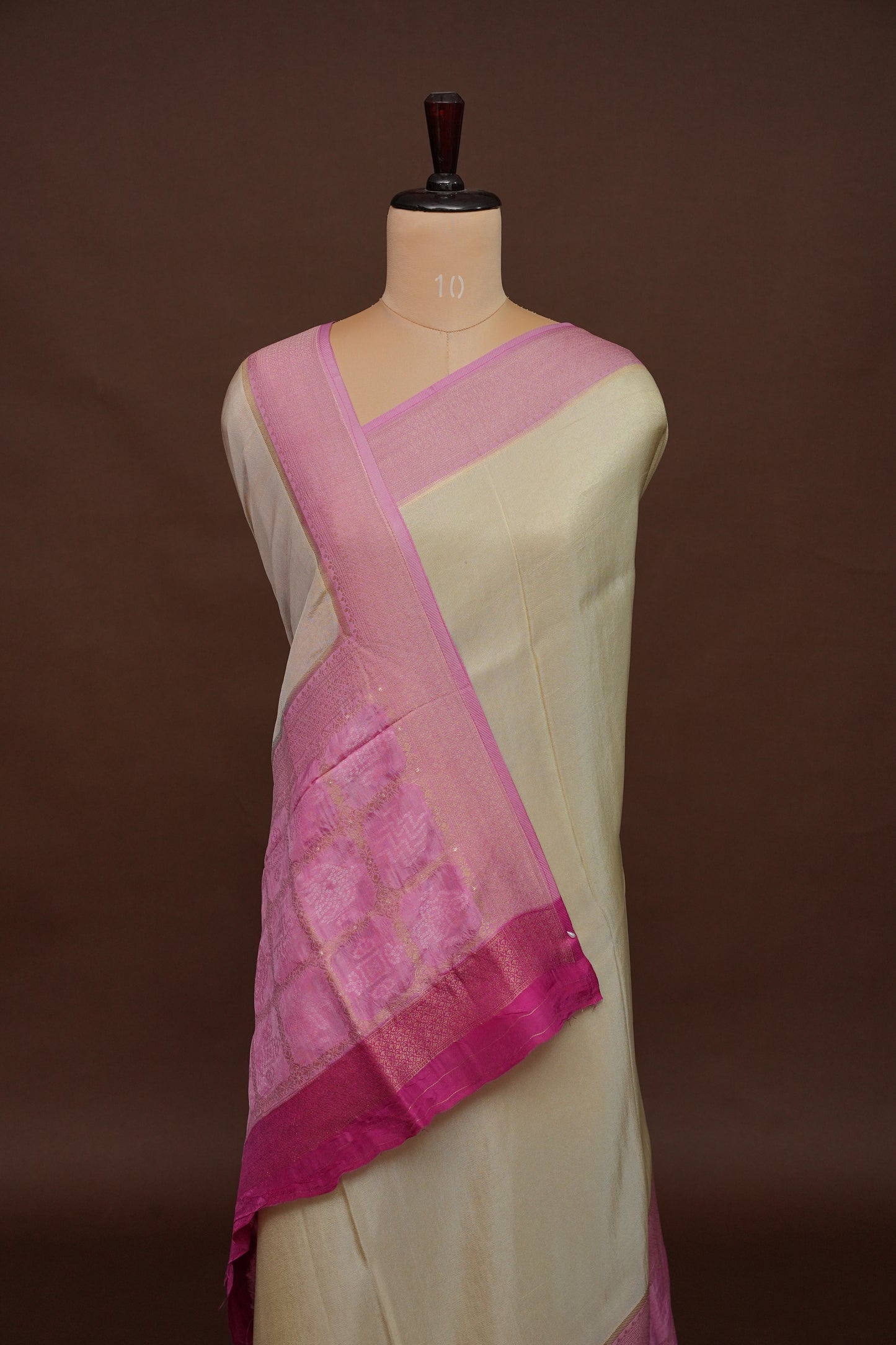 Pure Mellow Tissue Silk Saree with Bandhini Patterns - Ivory & Baby Pink