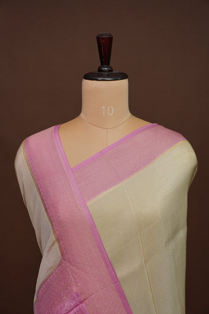 Pure Mellow Tissue Silk Saree with Bandhini Patterns - Ivory & Baby Pink
