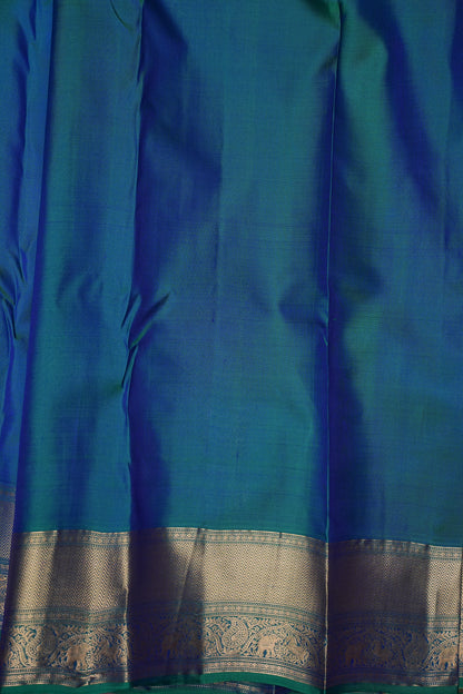 Teal & Blue Pure Kanchivaram Silk Saree with Rich Gold Zari Weave|Silk Mark Certified