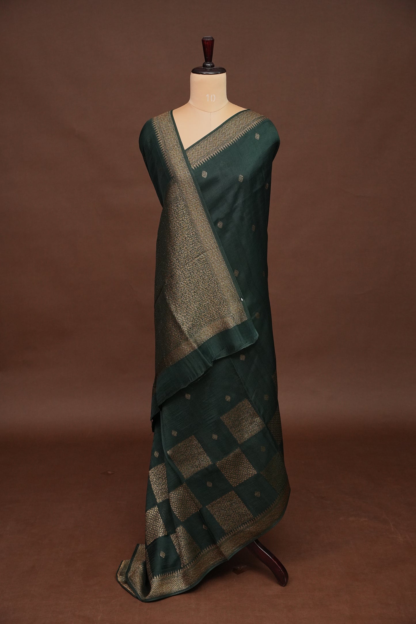 Forest Green  Semi Tussar Raw Silk Saree with Gold Woven Elegance