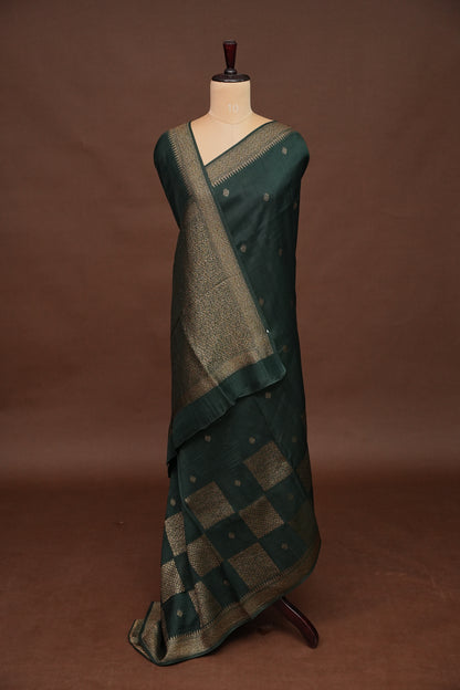 Forest Green  Semi Tussar Raw Silk Saree with Gold Woven Elegance