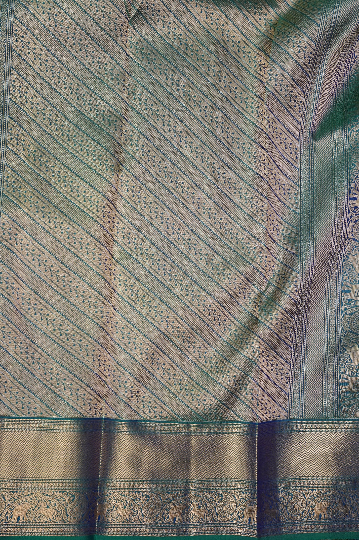 Teal & Blue Pure Kanchivaram Silk Saree with Rich Gold Zari Weave|Silk Mark Certified