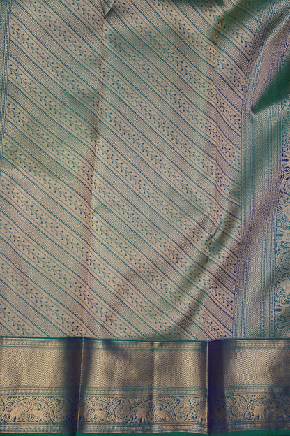 Teal & Blue Pure Kanchivaram Silk Saree with Rich Gold Zari Weave|Silk Mark Certified