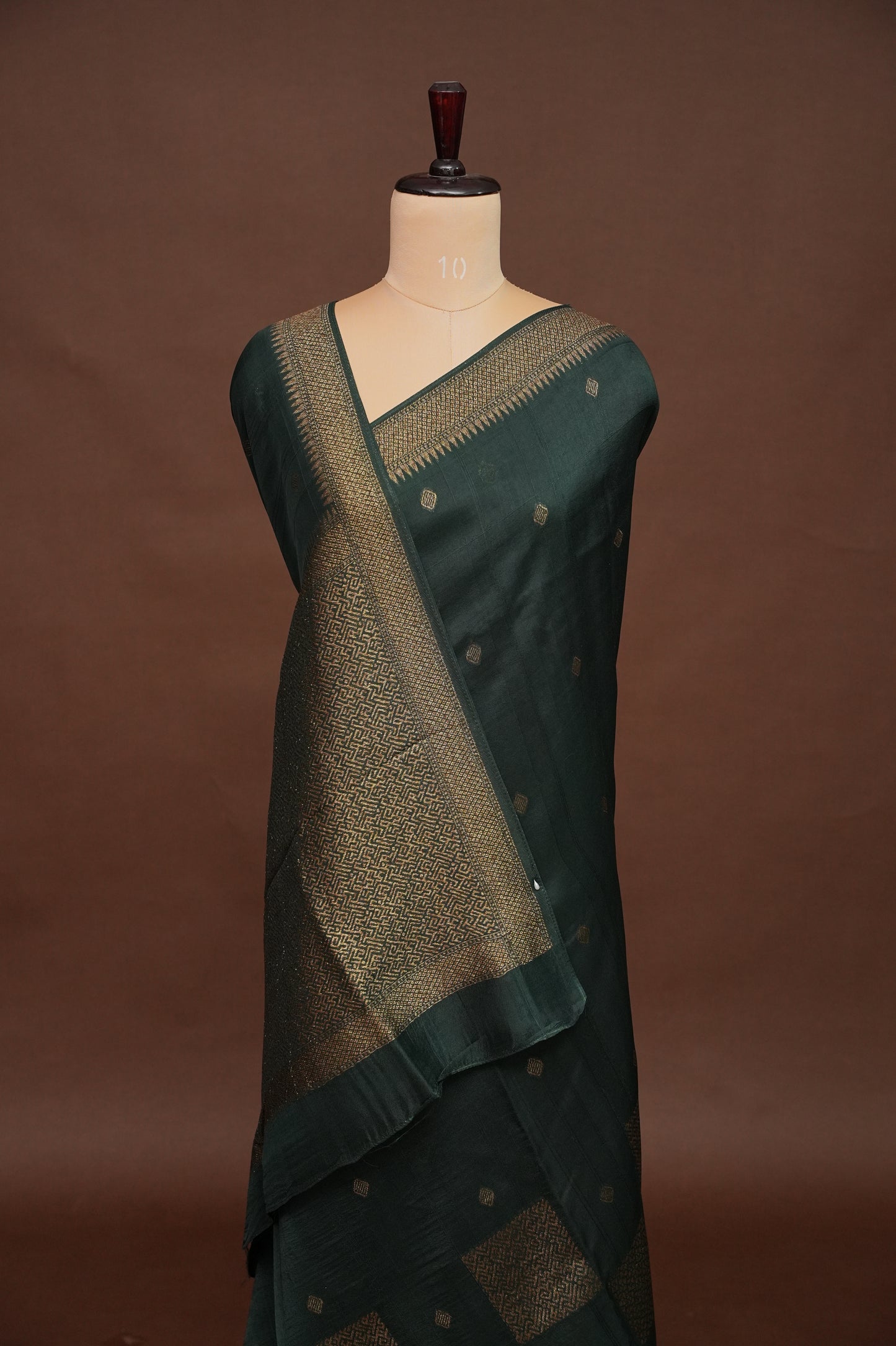 Forest Green  Semi Tussar Raw Silk Saree with Gold Woven Elegance