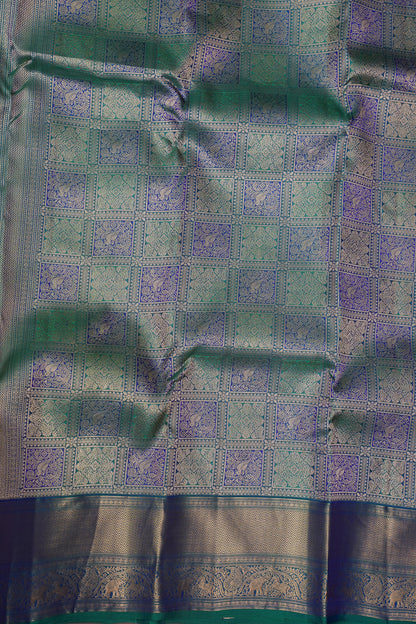 Teal & Blue Pure Kanchivaram Silk Saree with Rich Gold Zari Weave|Silk Mark Certified