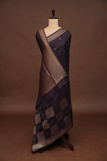 Coffee Brown Semi Tussar Raw Silk Saree with Gold Woven Elegance