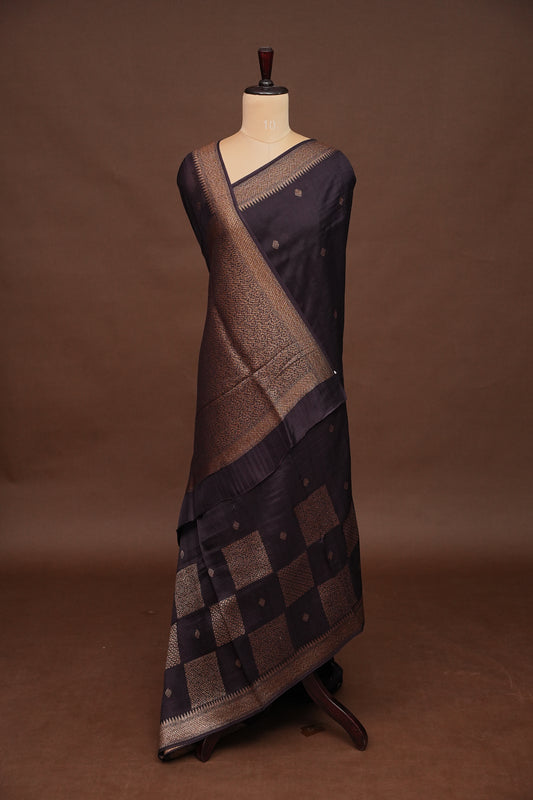 Coffee Brown Semi Tussar Raw Silk Saree with Gold Woven Elegance