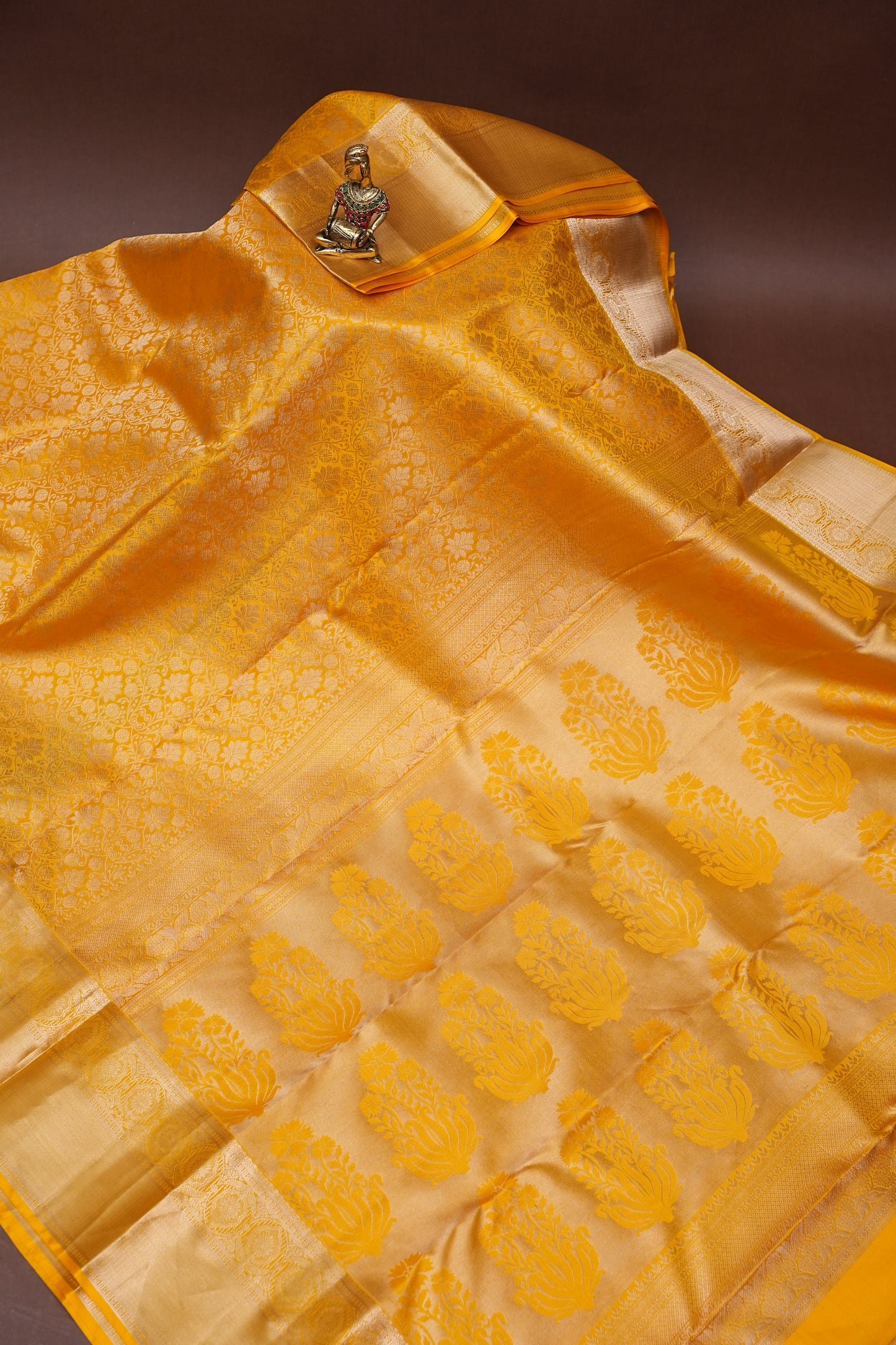 Radiant Mustard Gold Pure Kanchivaram Silk Saree with Rich Zari Weave|Silk Mark Certified