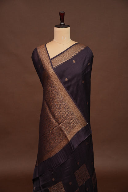 Coffee Brown Semi Tussar Raw Silk Saree with Gold Woven Elegance